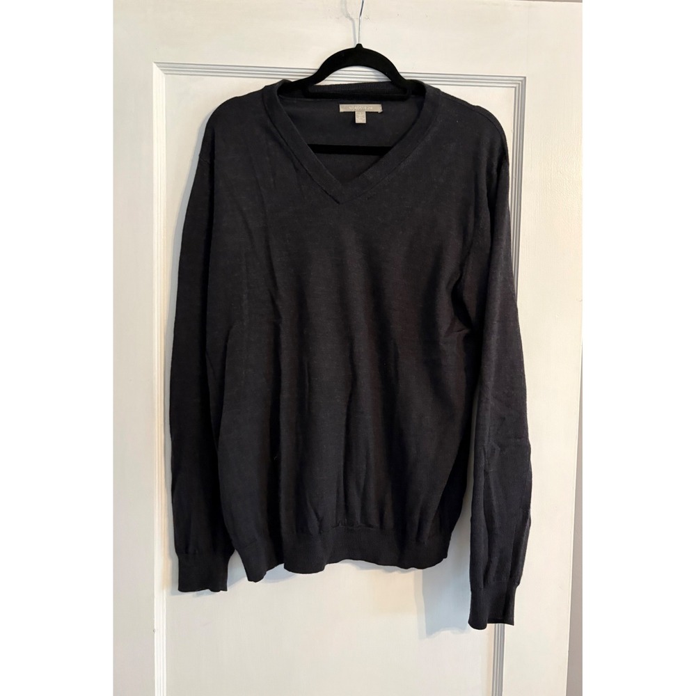 Men's Nordstrom 100% Extra Fine Merino Wool Navy Sweater Size Large